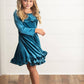 Kids Velvet Teal Ruffle Fancy Winter Christmas Holiday Dress