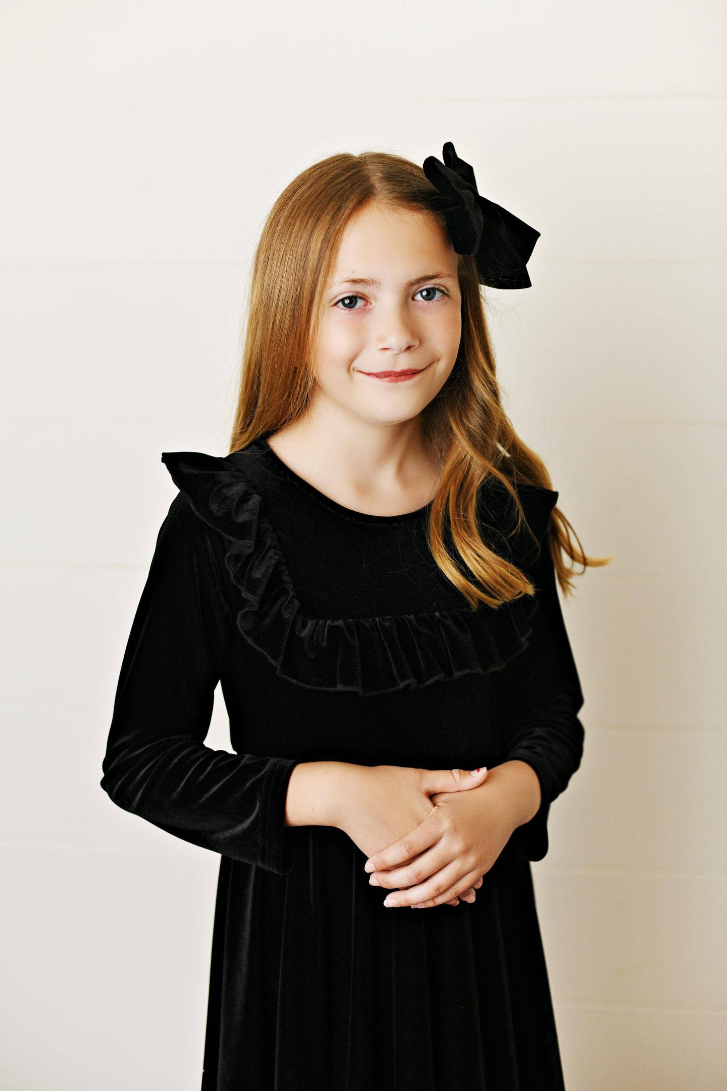 Kids Black Velvet Ruffle Fancy Winter Christmas Party Dress