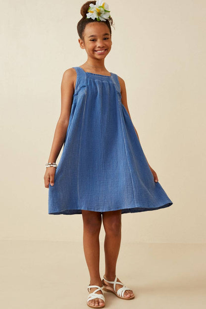 Girls Washed Textured Smock Detail Tank Dress