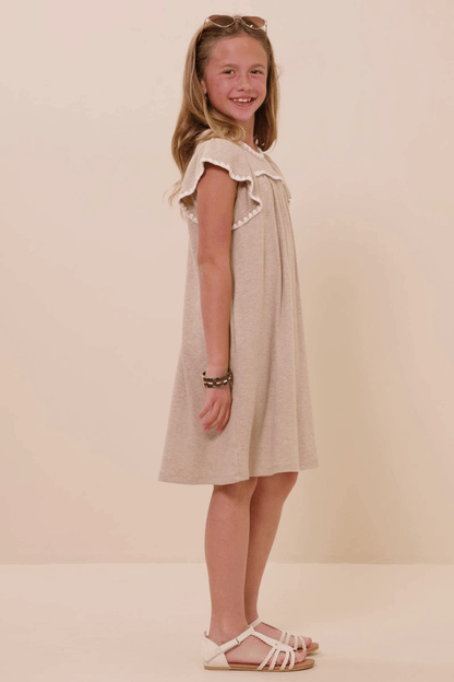 Girls Crochet Contrast Stitched Ribbed Knit Dress