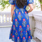 LDC Floral Puff Short Sleeve V Neck High Waist Maxi Dress