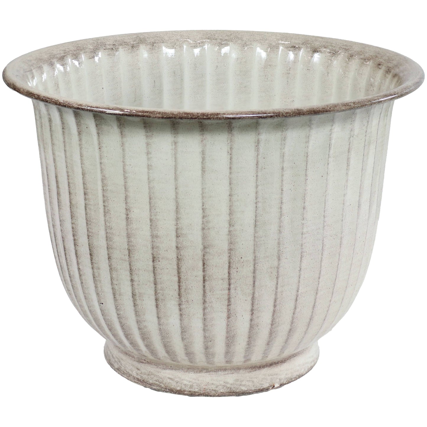 Carlotta Metal Planter - 14.75 in - White Glaze -