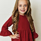 Kids Red Plum Ruffle Long Sleeve Winter Shirt With Buttons