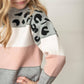 Kids Pink Gray Leopard Stripe Crew Neck Fall Winter Sweater