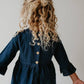 Kids Navy Blue Ruffle Long Sleeve Shirt With Buttons