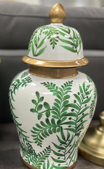 Green floral print ginger jars