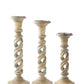 GRAY WASHED WOOD SPIRAL CUTOUT CANDLEHOLDERS