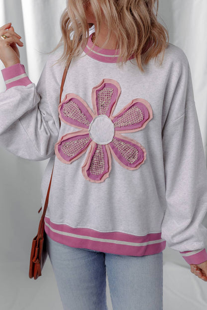 LDC Flower Patch Contrast Trim Crew Neck Sweatshirt