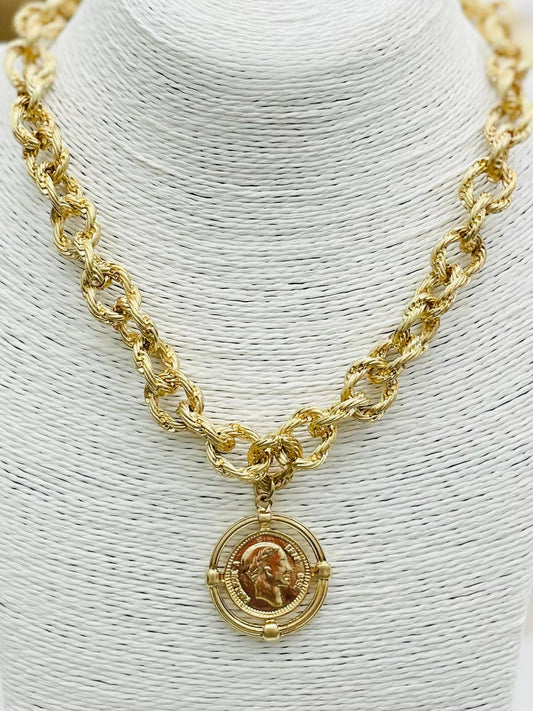 VINTAGE - Twisted Link Coin Necklace (matte gold) NK510