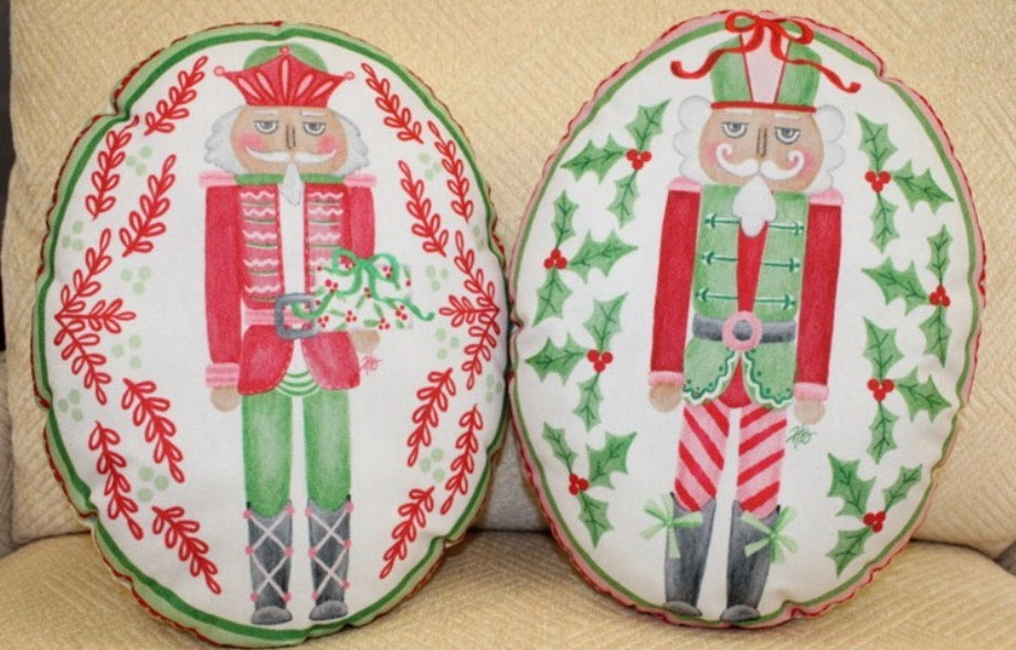 14" Printed Cotton Oval Nutcracker Pillow