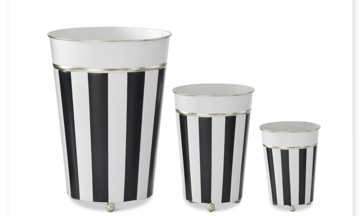 Black & White Stripe w/Gold Nesting Metal Buckets