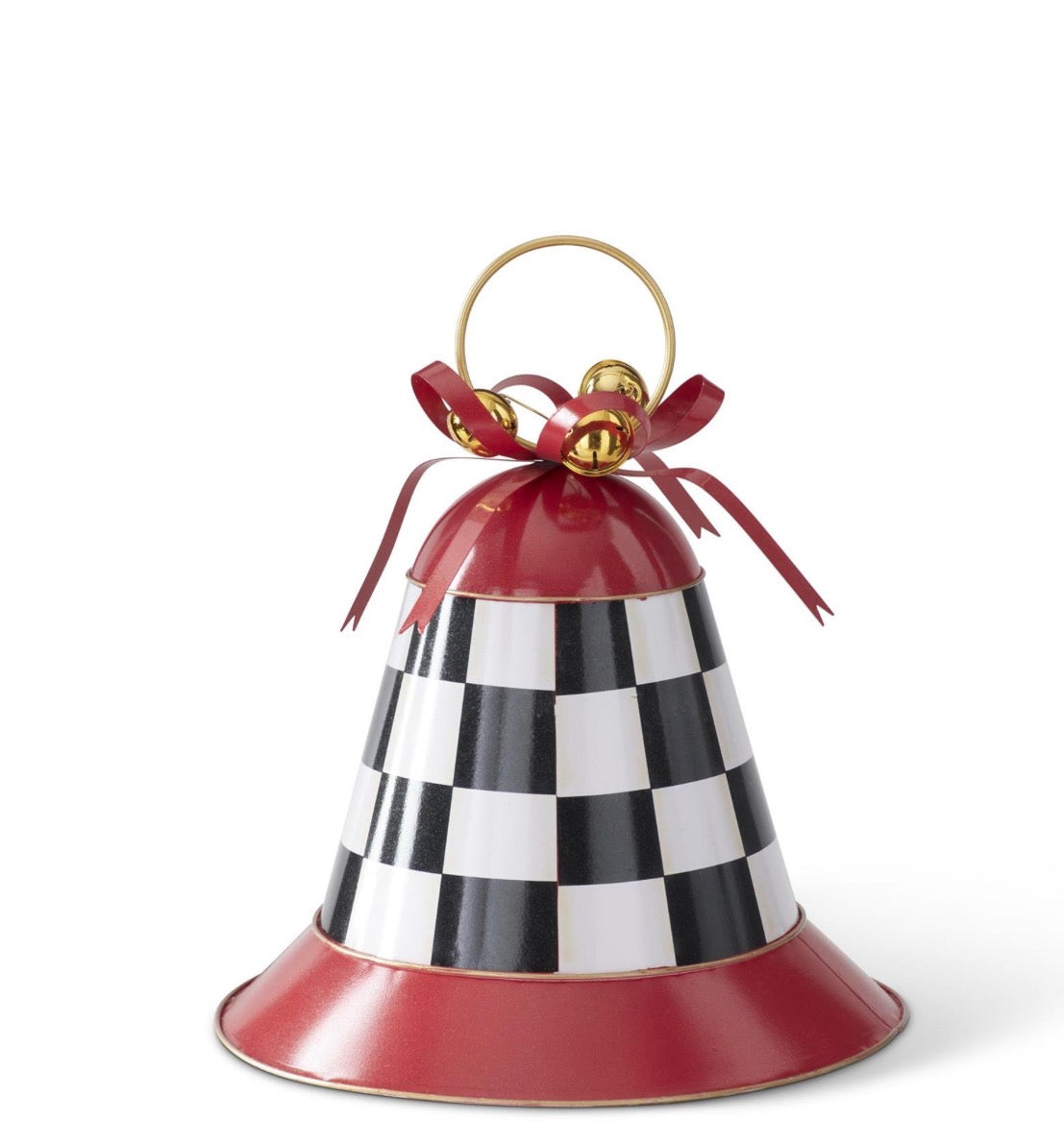 16 INCH RED METAL BELL W/BLACK & WHITE CHECK BAND