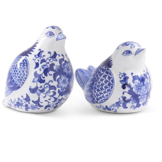 White and blue floral pattern birds