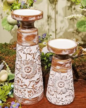 White wood candle holders