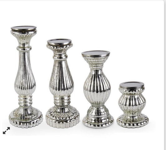 Ribbed mercury glass pillar candleholders