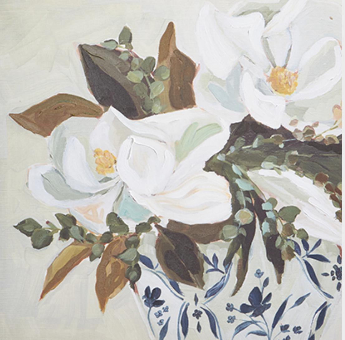 White florals in chinoiserie vase framed canvas wall art