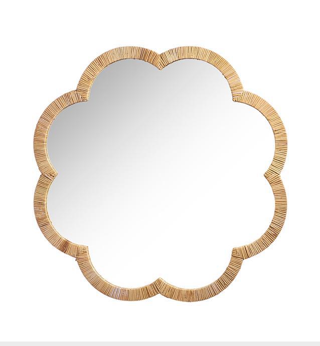 Scalloped rattan mirror