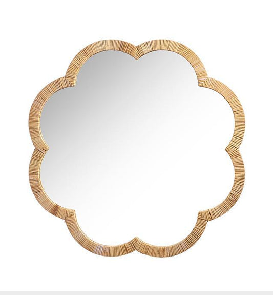 Scalloped rattan mirror