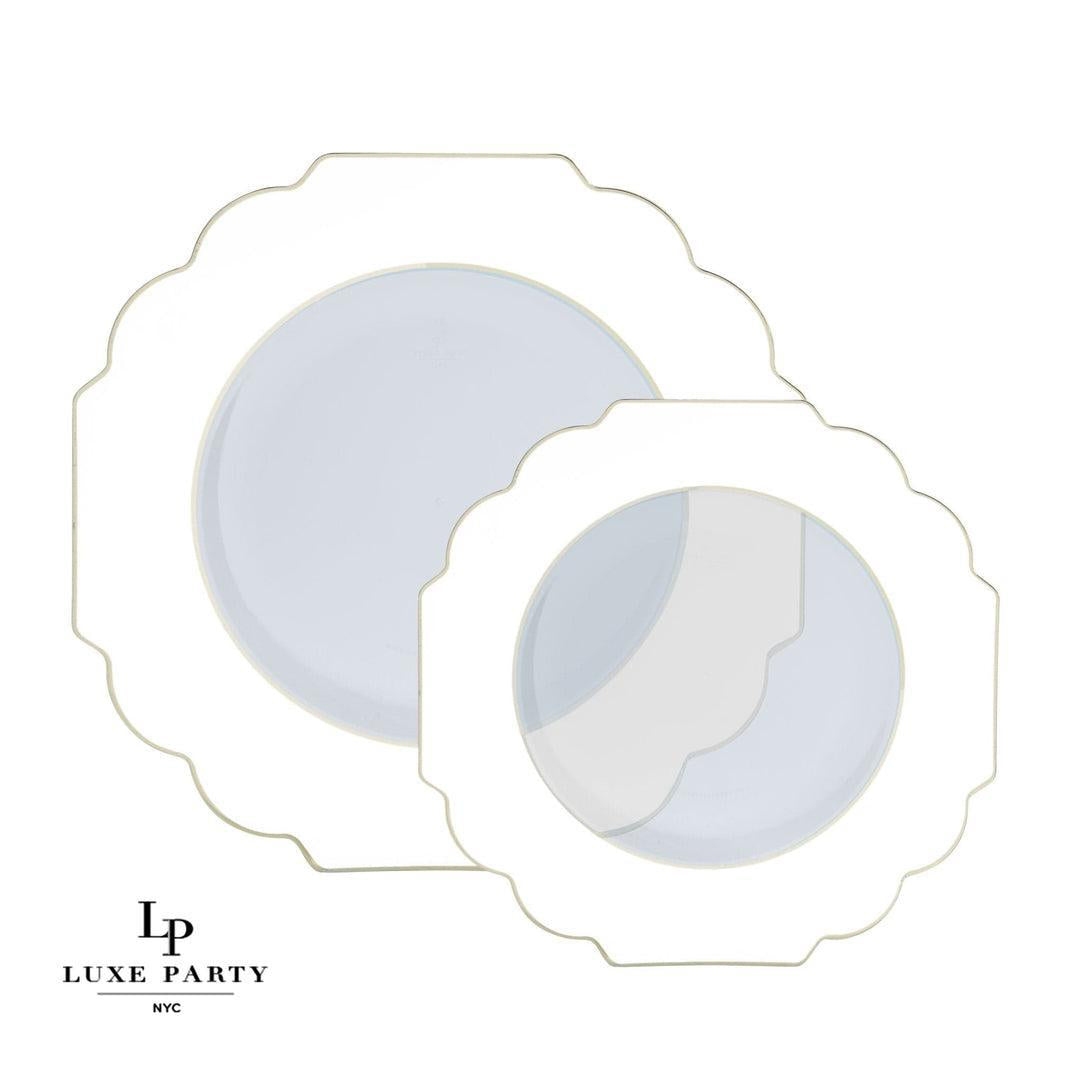 Scalloped White And Gold Dinner Plate