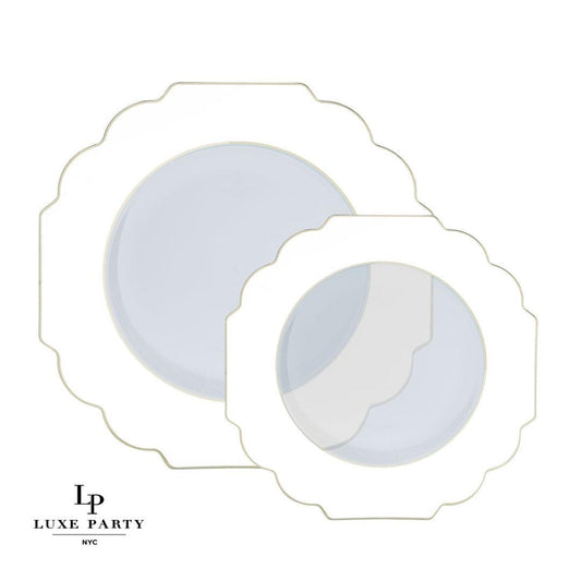 Scalloped White And Gold Dinner Plate