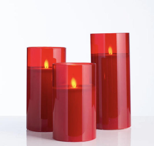 Red glass LED pillars