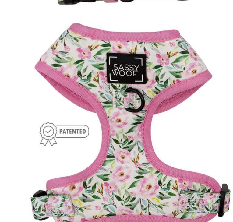 Adjustable dog harness pink flower