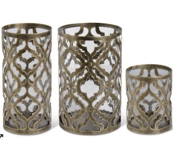 Antique gold Moroccan quatrefoil hurricanes