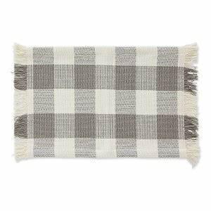 Dove gray check fringe table runner