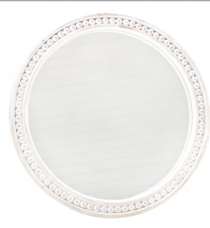 Round white beaded mirror